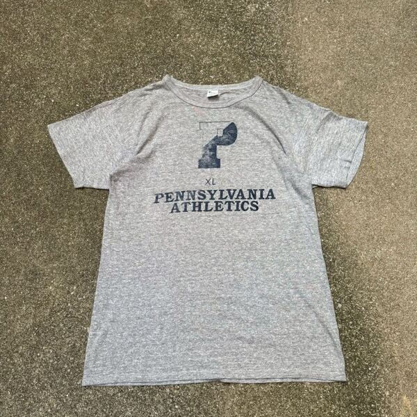 80s Champion 88/12 T-Shirt USA製 ラバープリント ペンシルベニア 半袖Tシャツ 3段プリント ヴィンテージ グレー杢 チャンピョン L