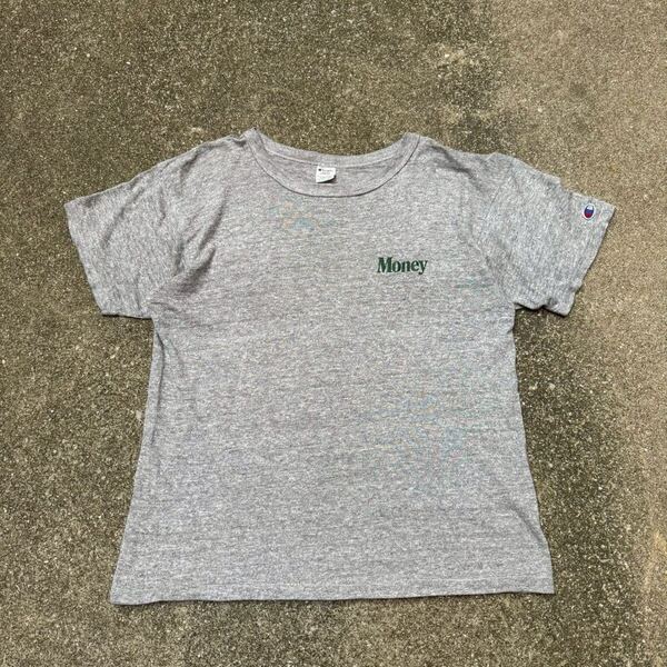 80s champion USA製 88/12 Tシャツ ヴィンテージ 胸プリント グレー杢 トリコタグ MADE IN USA ラバープリント トリコタグ 古着 L