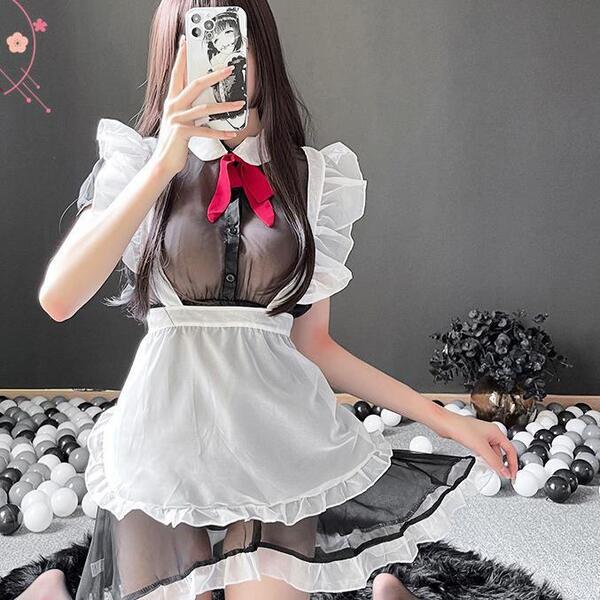 メイド服 セクシー ランジェリー シースルー ワンピース コスプレリボンやレースなどのディテールで可愛さも演出し大人のコスプレや特別な