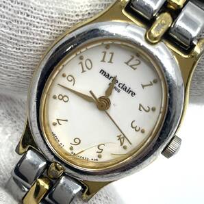 【電池切れ】marie claire マリクレール クォーツ 腕時計 アイボリー文字盤 3針 オーバル 金属 コンビ レディース D852A7-30