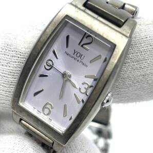 【電池切れ】ORIENT オリエント YOU ユー クォーツ 腕時計 パープル文字盤 3針 トノー 金属 シルバー レディース UBEX-Q0