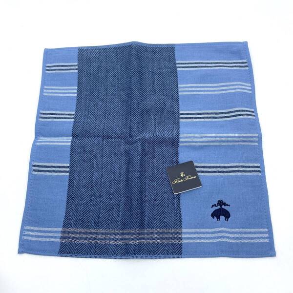 【タグ付き未使用品】Brooks Brothers ブルックスブラザーズ タオルハンカチ ハンドタオル ストライプ ボーダー ロゴ刺繍 ブルー系 綿