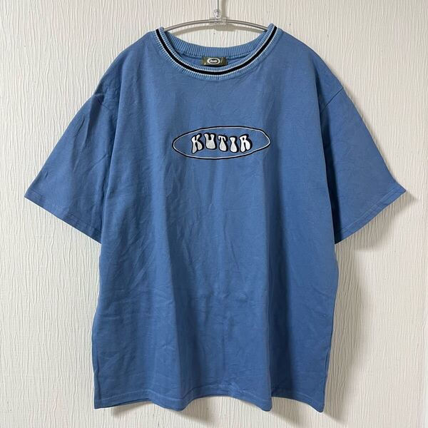 【kutir】ラインリブkutirロゴTシャツ ブルー 青 半袖