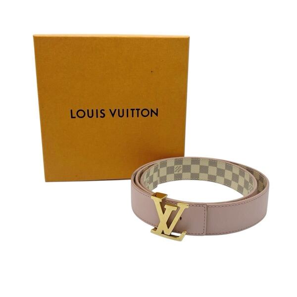 【良品】ルイヴィトン LOUIS VUITTON M0145 ベルト ダミエアズール サンチュール LVイニシアル 80/32 レザー ピンク リバーシブル