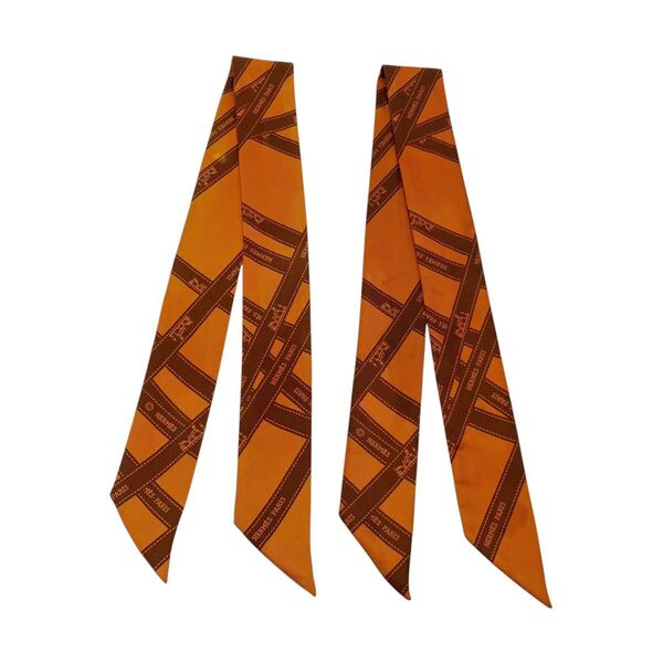 【良品】エルメス HERMES ツイリー Bolduc ボルデュック リボン ツイリースカーフ オレンジ