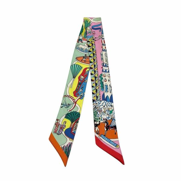 【良品】エルメス HERMES ツイリー 万国博覧会 Exposition Universelle スカーフ マルチカラー シルク ツイリースカーフ