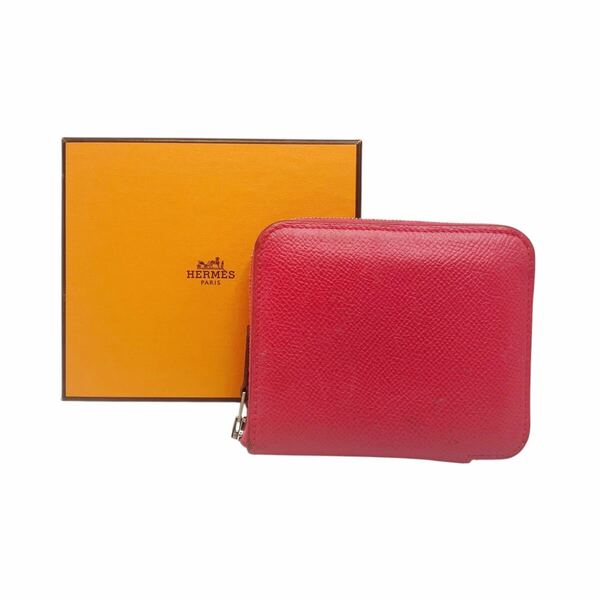 【良品】エルメス HERMES アザップ シルクイン コンパクト ラウンドファスナー ミニ財布 ピンク