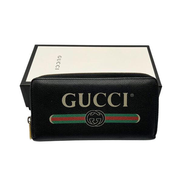 【美品】グッチ GUCCI 496317 ヴィンテージロゴ ジップアラウンド ウォレット ラウンドファスナー 長財布 レザー 長財布