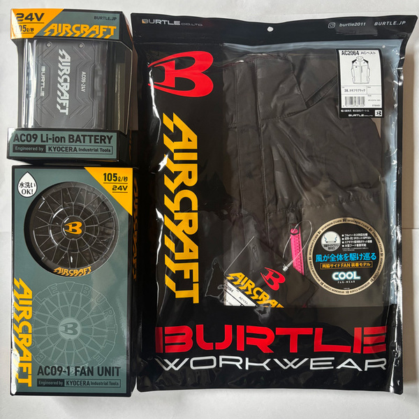 XL 新品即決 BURTLE 2025年 AC09-1 AC2064 バッテリー ファン セット 空調服 ACベスト カモフラブラック バートル AIRCRAFT エアークラフト