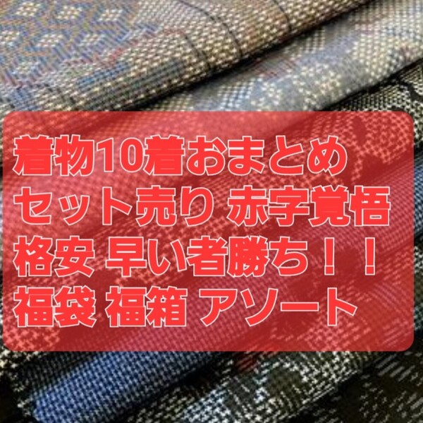送料無料 着物10着おまとめ売り セット販売 格安 赤字覚悟 福箱 福袋 アソートBOX 早い者勝ち 柄物 無地他 生前整理品
