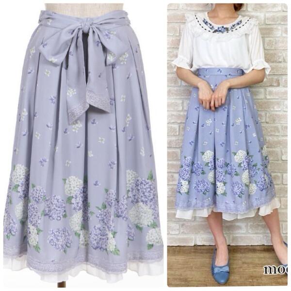 アクシーズファム 紫陽花パネル柄スカート ラベンダー M リボン アジサイ axes femme