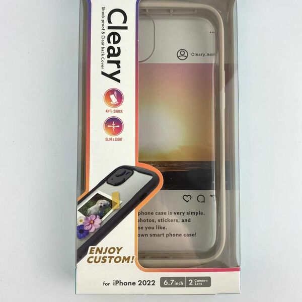 新品 未使用 iPhone 14 Plus スマホ ケース カバー 耐衝撃 ハイブリッドケース 「Cleary」 ベージュ