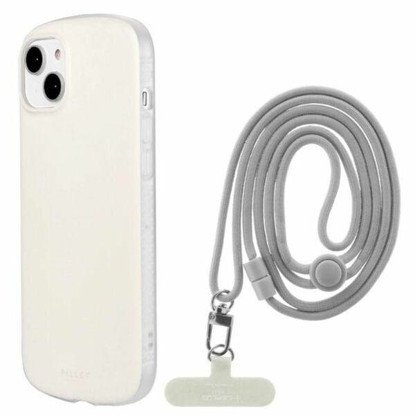 新品 未使用 iPhone 14 Plus スマホ ケース カバー 超軽量 極薄 耐衝撃 「PALLET AIR STRAP」 ホワイトベージュ ショルダーストラップ付属