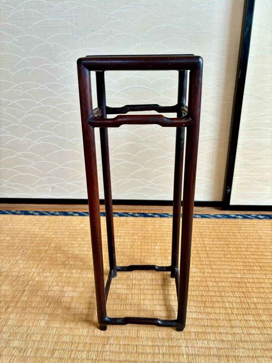 花台: 紫檀 角高卓 盆栽台 漆 高さ47cm 大阪唐木指物 no.8866