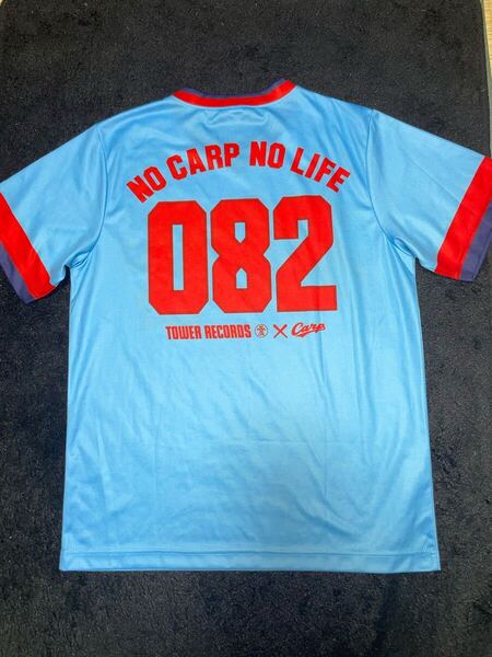 即決 送料無料 広島東洋カープ ユニフォーム タワーレコードコラボ NO CARP NO LIFE ビジターカラー 水色 赤 レッド 番号082番