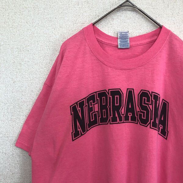 ギルダン tシャツ カレッジ プリント ピンク アメリカ古着 L 1499