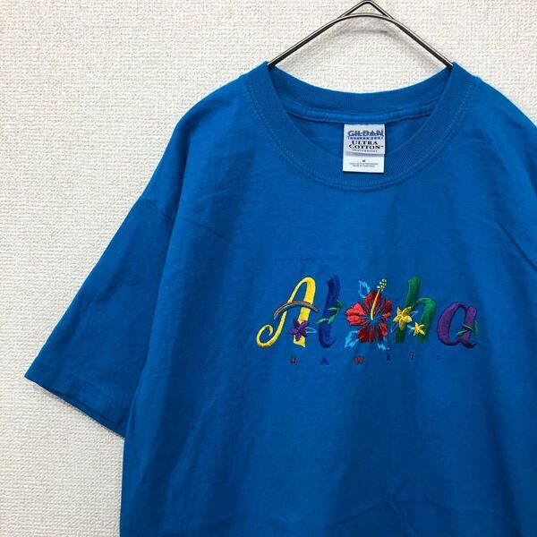 ギルダン tシャツ 刺繍ロゴ アロハ アメリカ古着 M 1837