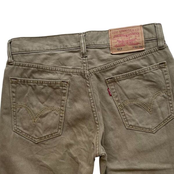 00年代 ビンテージ Levi’s 517-37 W30 ブーツカット フレア メンズ ジーパン デニム 517 紙パッチ ジップ カラーパンツ チノパン カーキ