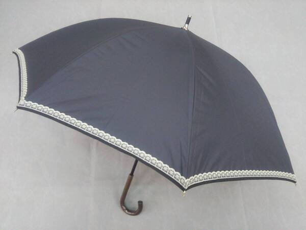 晴雨兼用 日傘 長傘(手開き) 遮光遮熱レース グレー×裏ブラック 新品