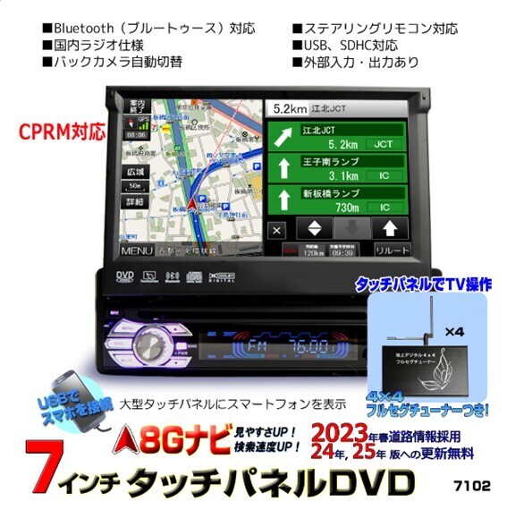 【送料無料】2024年春版2026年まで無料更新1DINカーナビ 7インチタッチパネル +4×4フルセグチューナーセット 「D524」
