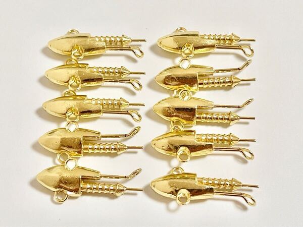 No.158 ジグヘッド 14g 金色 10個セット シーバス フラットフィシュ ハンドメイト バイブレーション お徳用 オリジナル