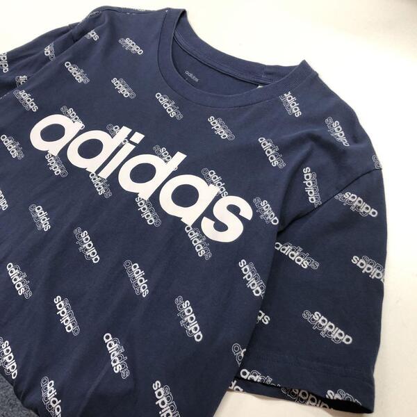 adidas 総柄 半袖Tシャツ フェードネイビー メンズ2XL
