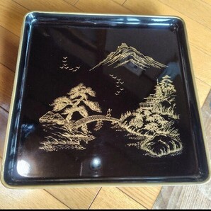 輪島塗 金縁黒塗 懐石御膳 沈金楼閣山水図 懐石膳 漆塗 10膳 お盆