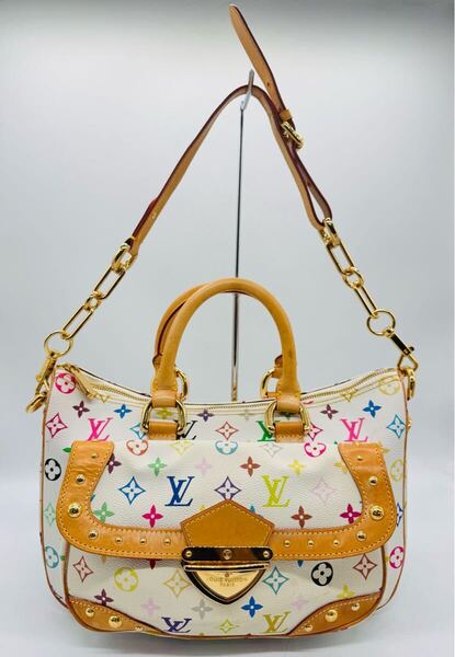 6d53必見!中古 LOUIS VUITTON ルイヴィトン モノグラム マルチカラー リタ ハンドバッグ 2WAY ショルダー ブロン ホワイト M40125 現状品