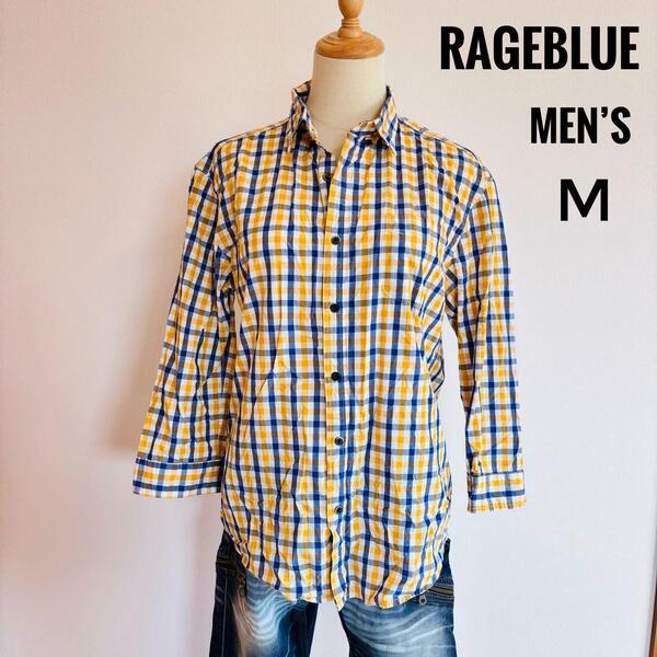 レイジブルー rageblue メンズ チェック 七分袖 シャツ マルチカラー M