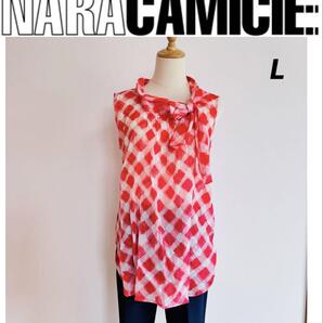NARACAMICIE ナラカミーチェ チェック ボウタイ ノースリーブ ブラウス レッド系 L