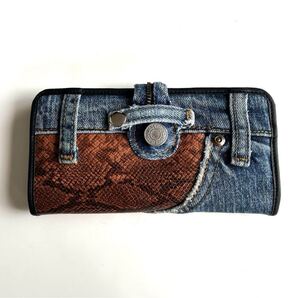 ★送料無料★新品 デニムリメイク財布 ハンドメイド 長財布 ウォレット ユニセックス パイソン柄 ヘビ柄