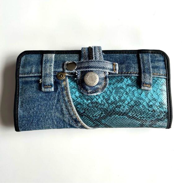 ★送料無料★新品 デニムリメイク財布 ハンドメイド 長財布 ウォレット ユニセックス ヘビ柄 パイゾン柄