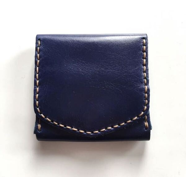 ★送料無料★新品 本革財布 ハンドメイド レザー 小銭入れ コインケース 名刺入れ ミニ財布 ヴィンテージ ネイビー