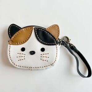 ★送料無料★新品 本革財布 ハンドメイド レザーウォレットカードケース コインケース ポーチ 革財布 ねこ 猫 三毛猫