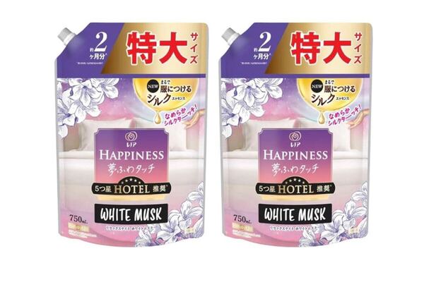 新品 匿名発送 送料無料 レノアハピネス夢ふわタッチ 柔軟剤 リラックスナイトホワイトムスクの香り750ml×2袋