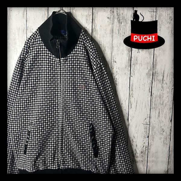 【FREDPERRY フレッドペリー】ベロアジャージ☆トラックジャケット☆千鳥柄☆M☆黒 グレー 異素材ミックス モノトーン