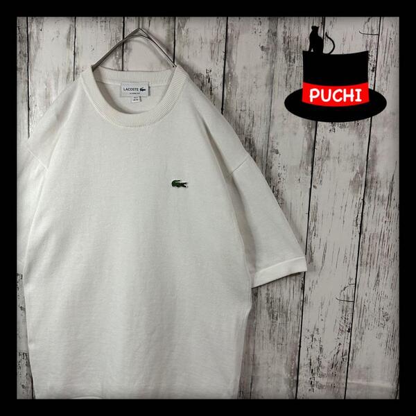 【LACOSTE☆ラコステ】ニットTシャツ☆ワニロゴ☆白無地T☆ワンポイントロゴ M相当