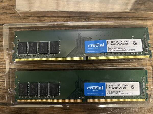 【Crucial DDR4-2666 8GB×2】計16GB 動作良好 自作PC デスクトップ用メモリ W4U2666CM-8G デュアルチャネル対応 DIMM