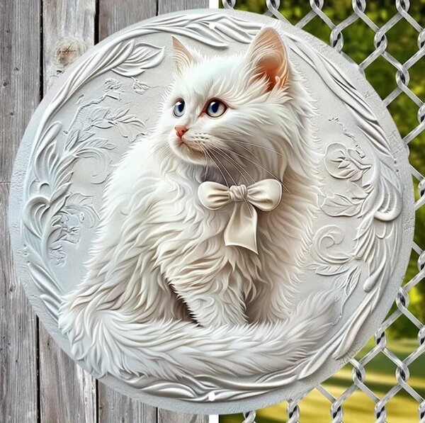 猫の壁飾り メタルウォールアート 白猫 子猫A 猫の雑貨 HANAKO