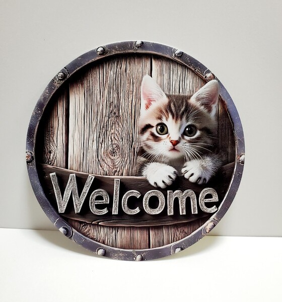 猫の壁飾り メタルウォールアート 猫WELCOME 14 猫の雑貨 HANAKO