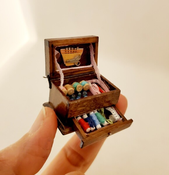 レトロ ミニチュア 木製 裁縫箱 ソーイングボックス 雑貨 HANAKO