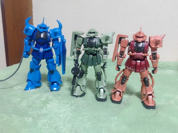 ジャンク 組立済 3機セットRGザクⅡ 量産 シャア HGUCグフ 1/144 機動戦士ガンダム 改造素体 バンダイ ガンプラ