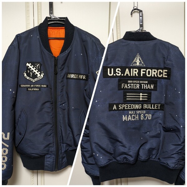 AVIREX/美品2XL.XXL/MA-1フライトジャケット/U.S.AIR FORCE X-15 /6182185/スペースカモ/ネイビー/ジャンパー・ブルゾン/N-3B等出品中