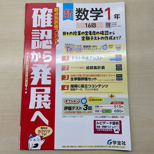 2025年度版「確認から発展へ 数学1年 【教師用】」啓林館 16回 観点別評価テスト 学宝社 成績 向上 解答 答え