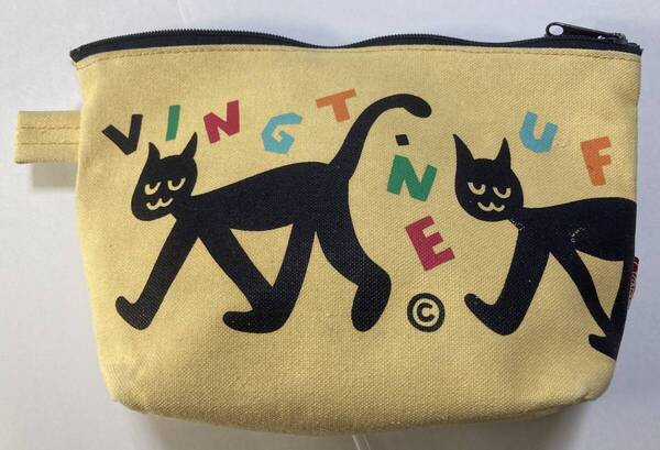 「ヴァンヌフ(VINGT・NEUF)ポーチ」 黒猫デザイン 布製