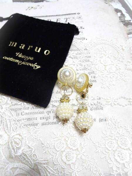 2way フランス アンティーク ヴィンテージ maruo vintage Earrings イヤリング パール ゴールド コスチュームジュエリー 送料無料