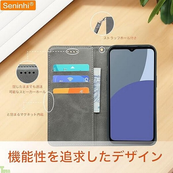 ライトグレー シンプル 手帳型 高品質 PUレザー アクオスウィッシュ AQUOS wish5 保護 財布型 スタンド機能 カード収納 ケース カバー