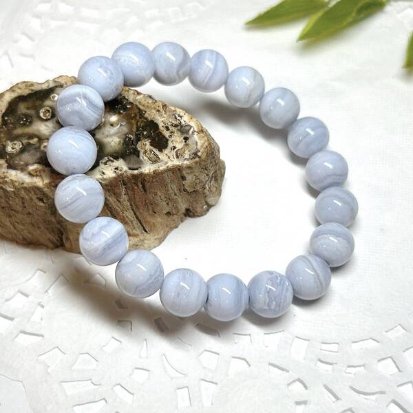 【E14136】ブルーレースアゲート 10㎜ ブレスレット Blue lace agate Quartz 天然石 アクセサリー ブ
