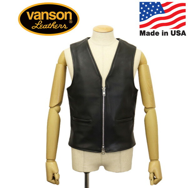 Vanson レザー バイカーベスト サイズ40 黒　バンソン　レザー ベスト 中古・古着通販】VANSON (バンソン) レザーベスト ブラック