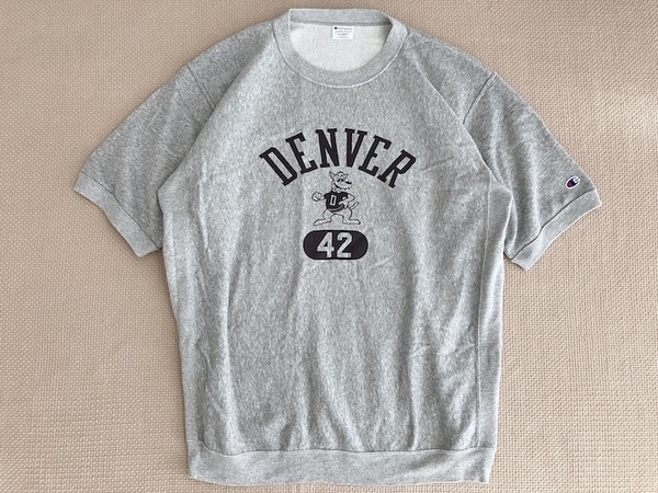即決 XLサイズ 別注品 Champion REVERSE WEAVE ビッグシルエット 半袖 スウェット グレー デンバー DENVER